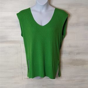 ZARA Oversized Spring Lime Green Deep V Neck Slouchy Top Size L